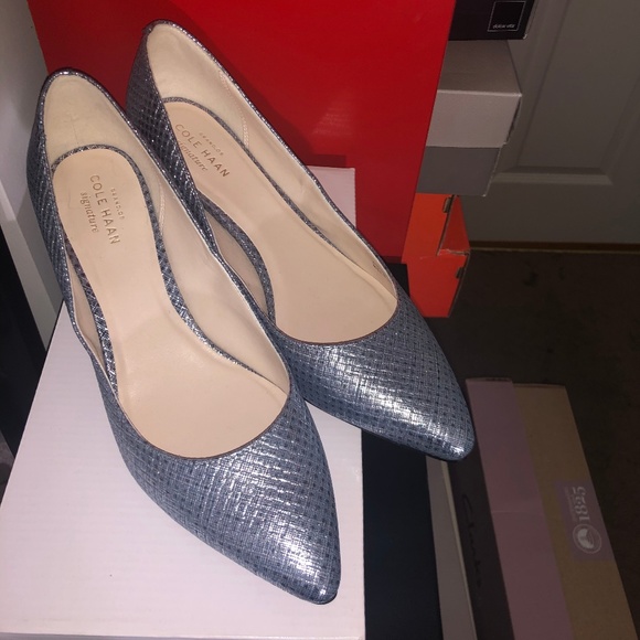 Cole Haan leather pump silver & blue - Picture 1 of 5